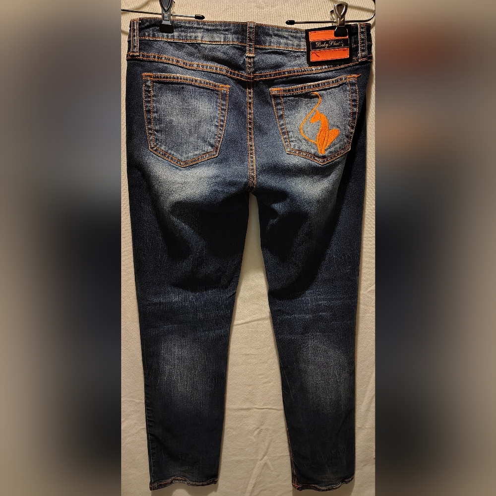 Baby Phat Vintage Y2K Mid-Rise Straight Leg Orange Stitched Women's Jeans Size 9